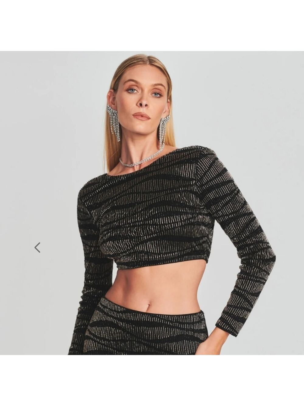 Retrofete Bryant Sequin Tiger Stripe Top Long Sleeve Beaded Size Large Black NWT